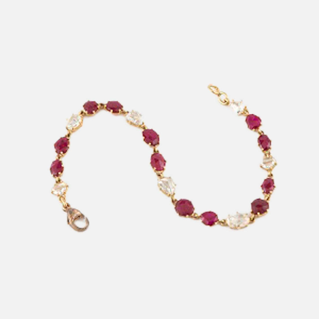 Mixed shape ruby and rose cut diamond bracelet
