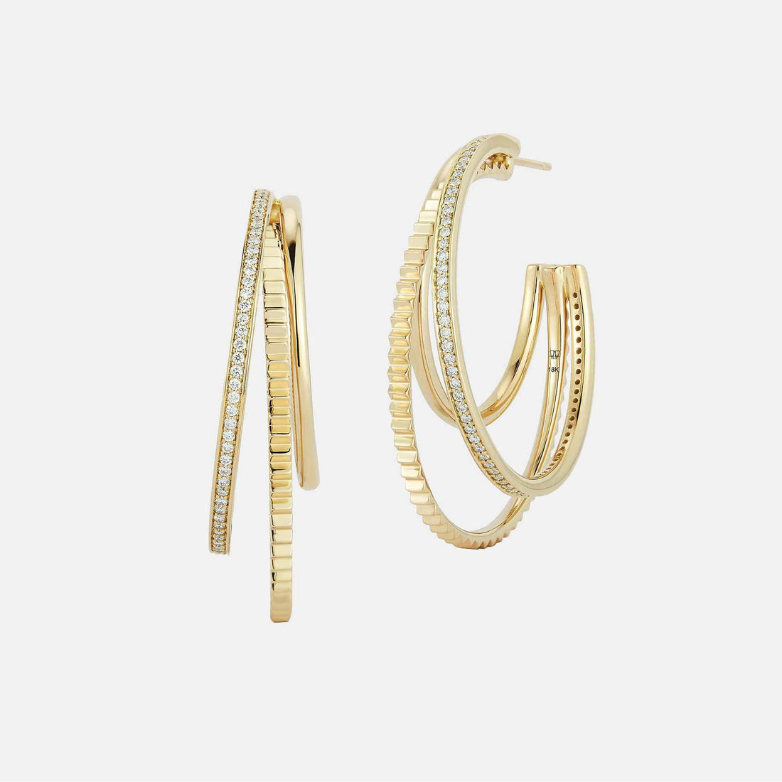 CLIVE 18K Yellow GOLD AND DIAMOND TRIPLE HOOP EARRINGS