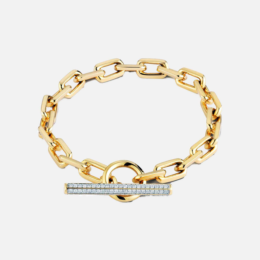 SAXON 18K Yellow GOLD AND DIAMOND CHAIN LINK TOGGLE BRACELET