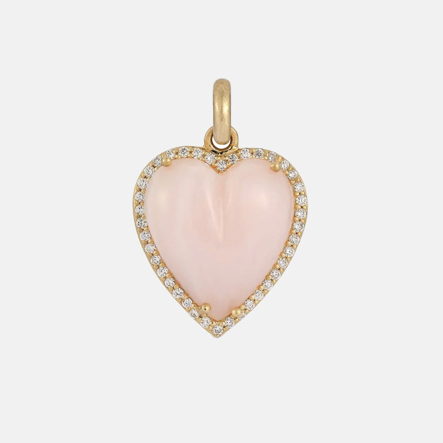 14K Gold Diamond & Pink Opal Alana Large Heart Charm