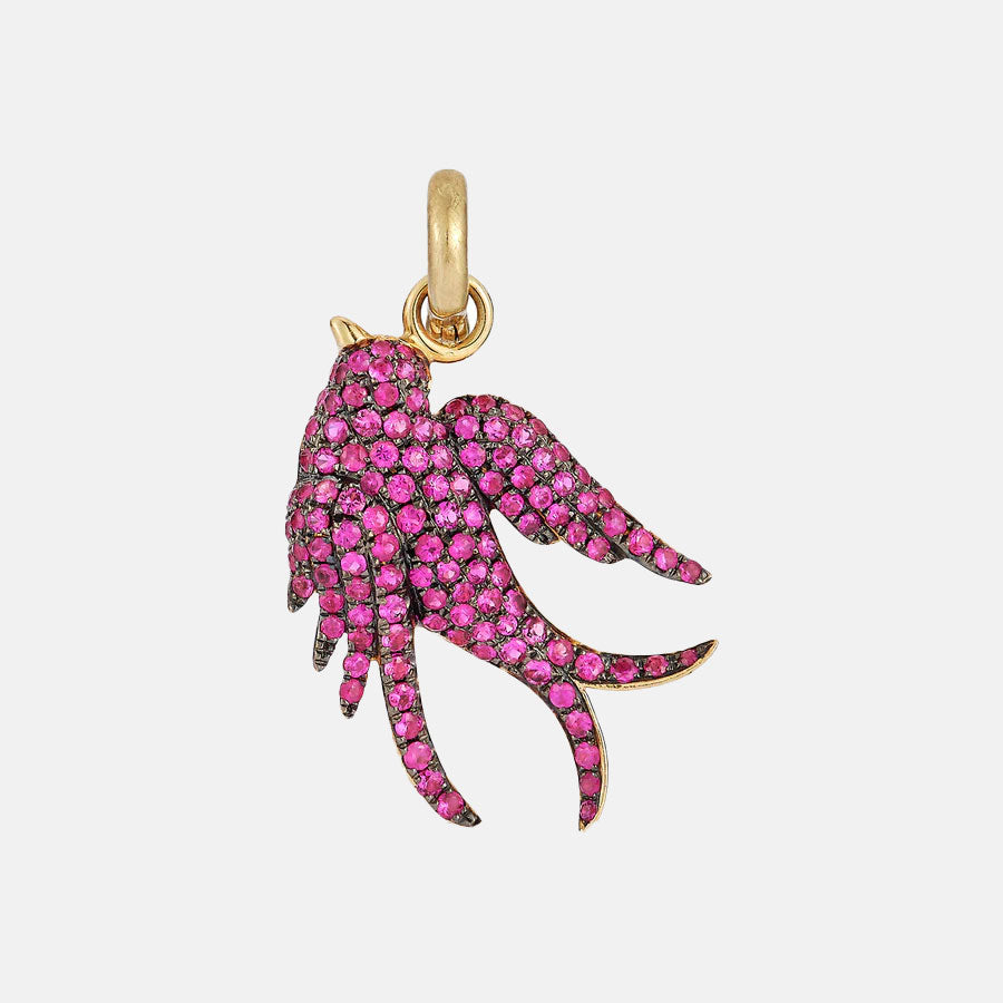 14K Gold & Ruby Birdie Charm