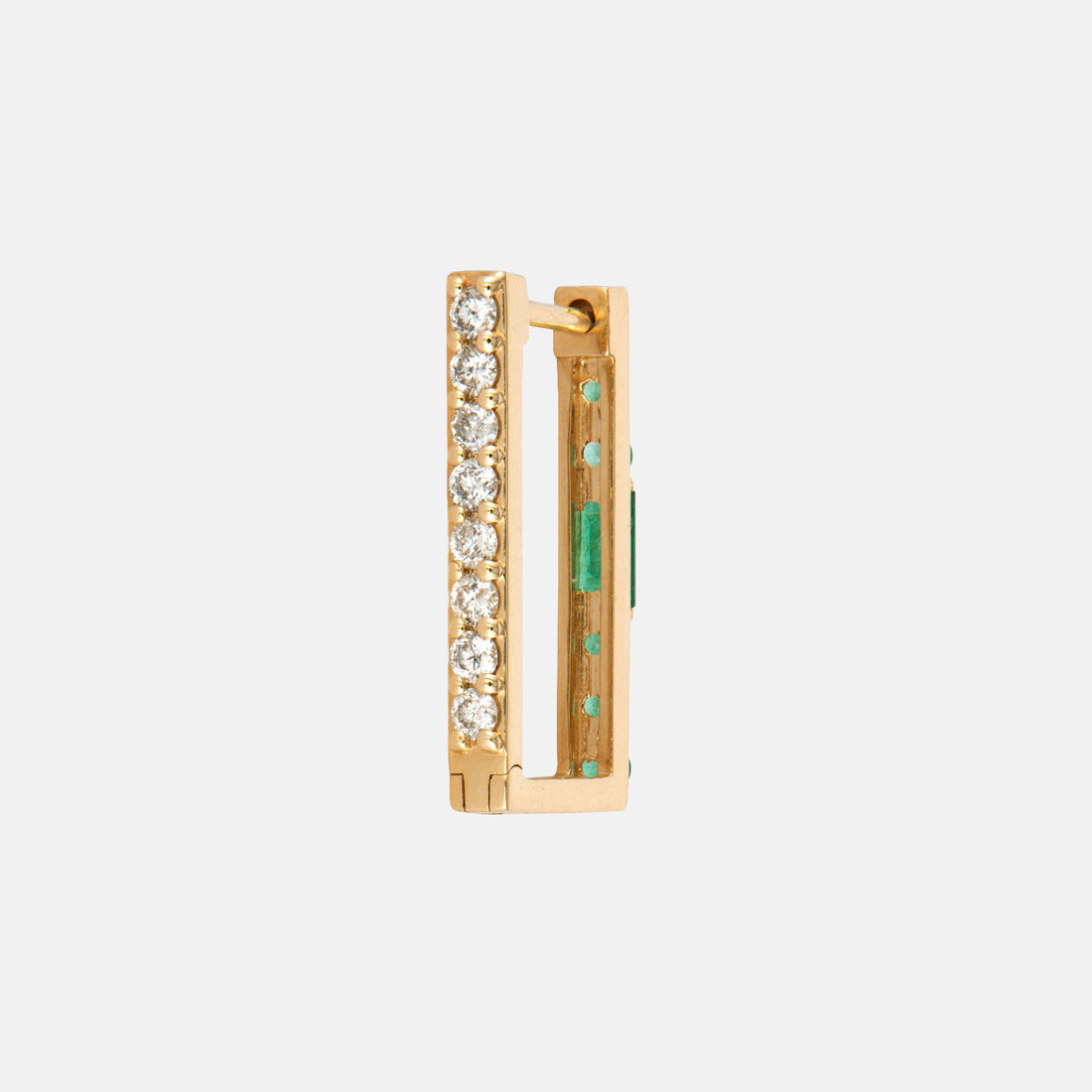 Single Emerald and Diamond Two-Sided Rectangular Hoop