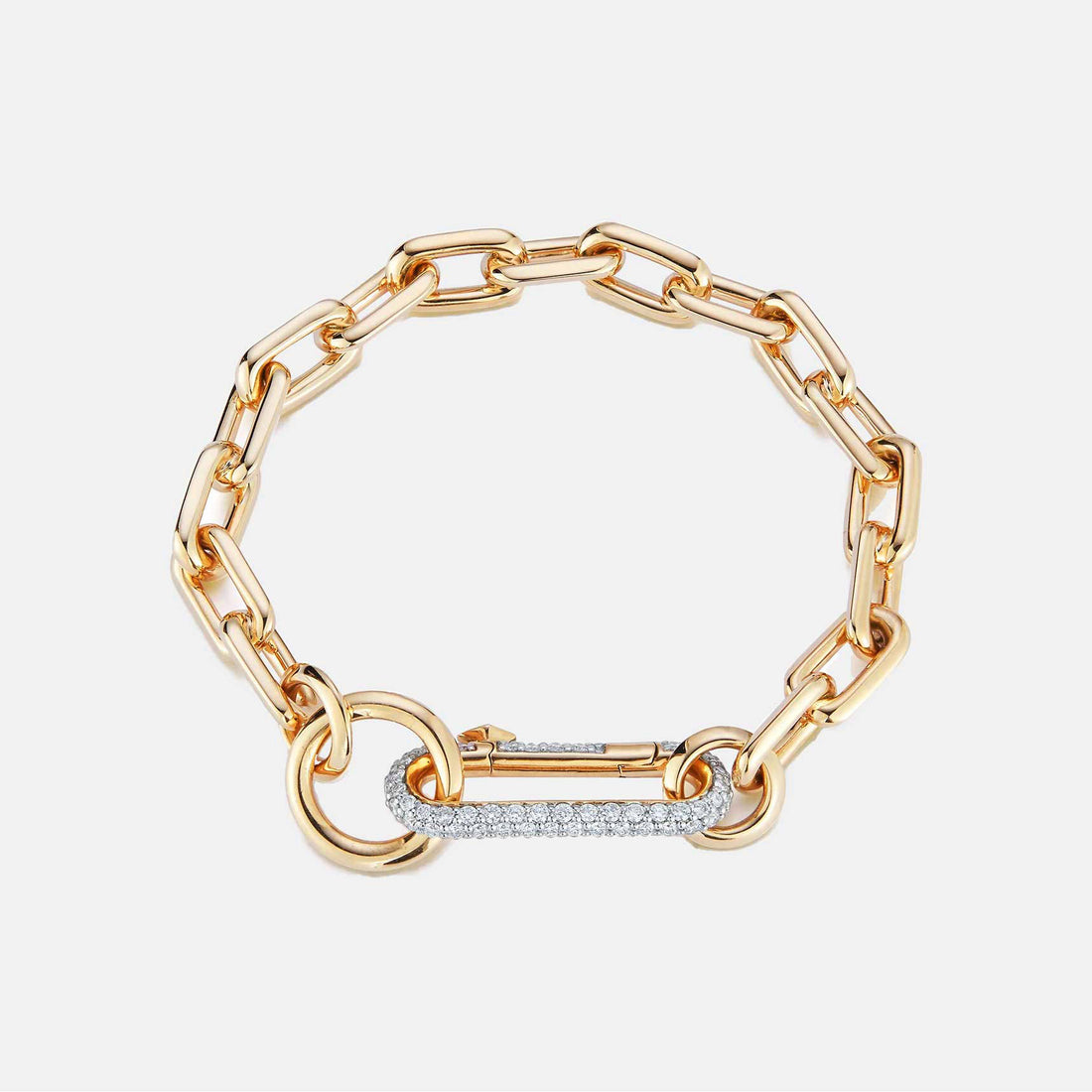 SAXON 18K Yellow GOLD CHAIN LINK BRACELET WITH ELONGATED DIAMOND LINK CLASP
