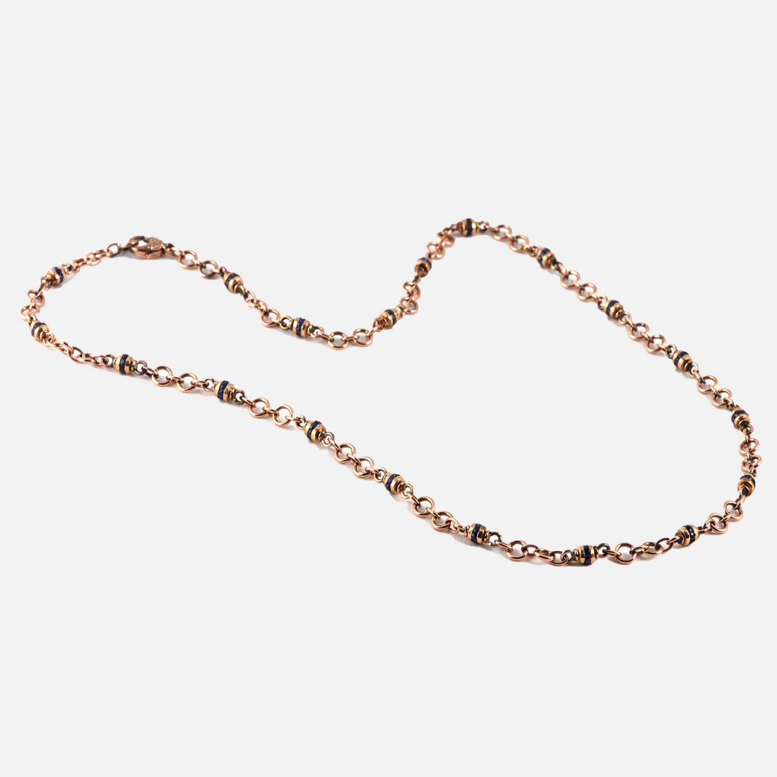 Sapphire bead and rose gold link chain