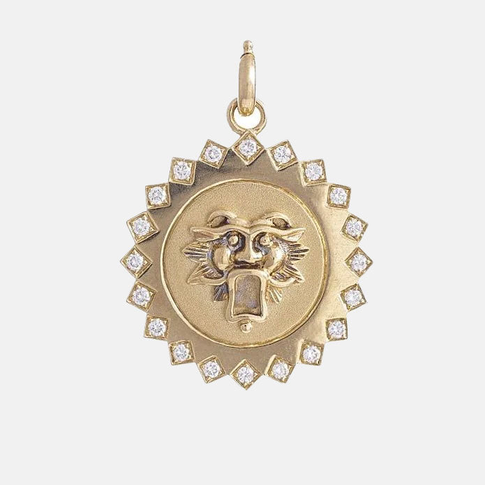 14K Gold Diamond Guardian Lion Mabel Medallion