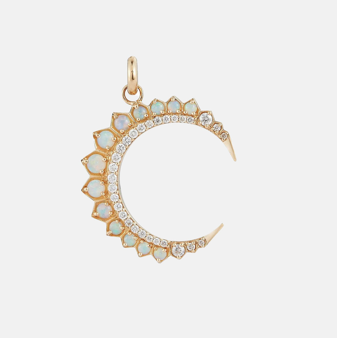 14K Gold Diamond & Opal Crescent Moon Estelle Charm