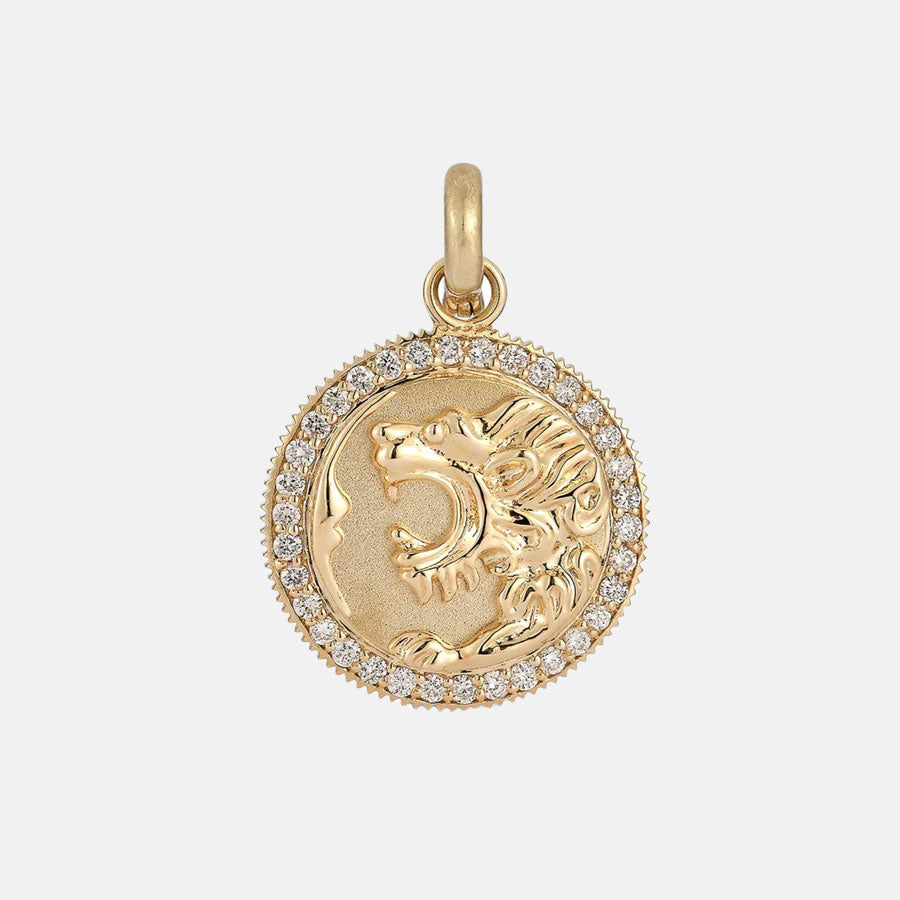 14K Gold & Diamond Victorian Lion Olive Medallion