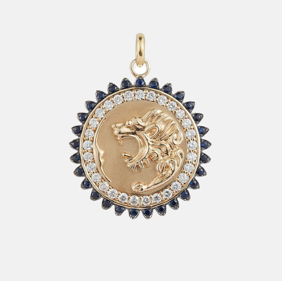 14K Gold Sapphire & Diamond Victorian Lion Marion Medallion